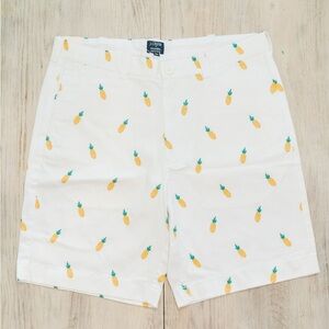 J. Crew White Shorts with Yellow Pineapple Pattern